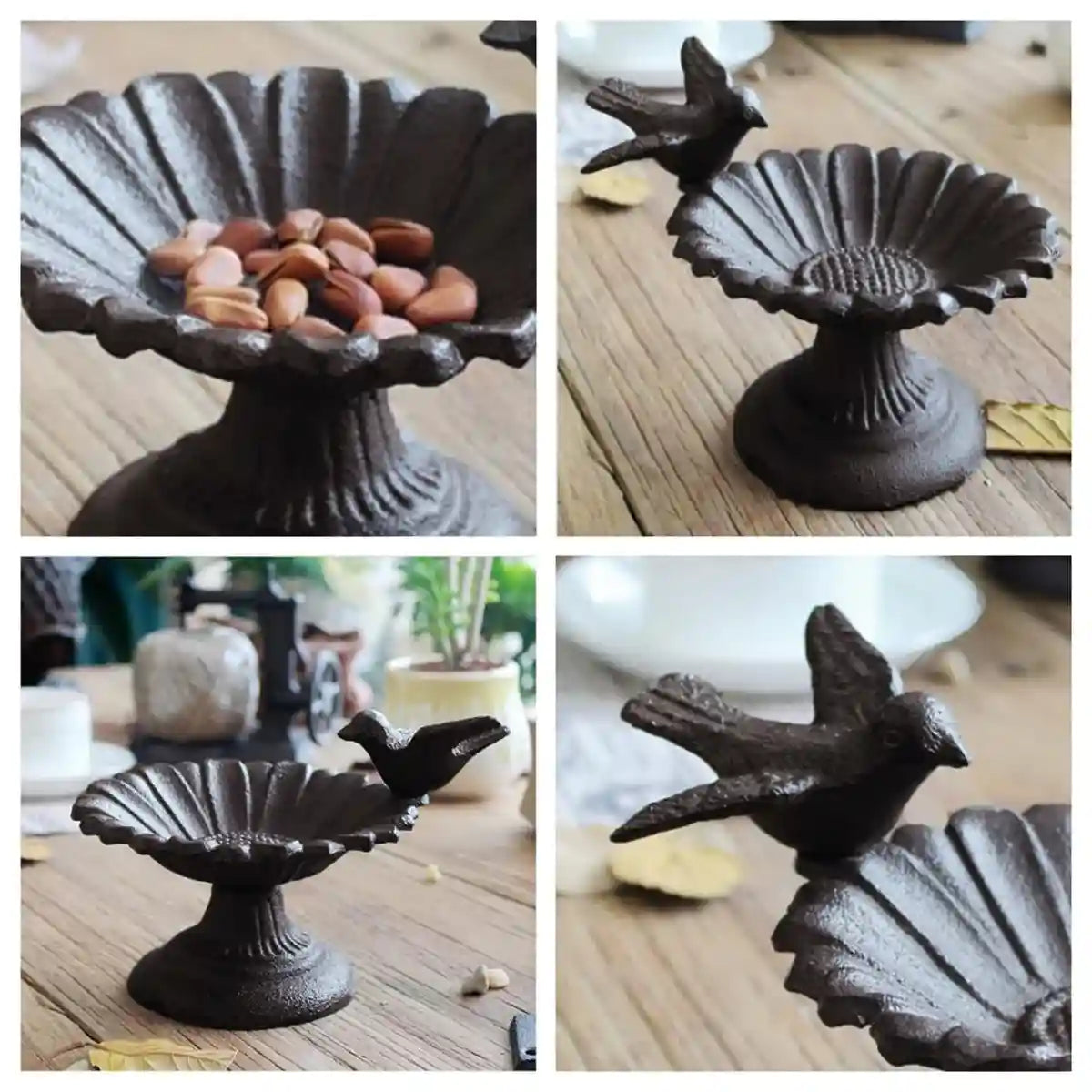 Cast Iron Petal Bird Feeder Bowl for Garden Décor