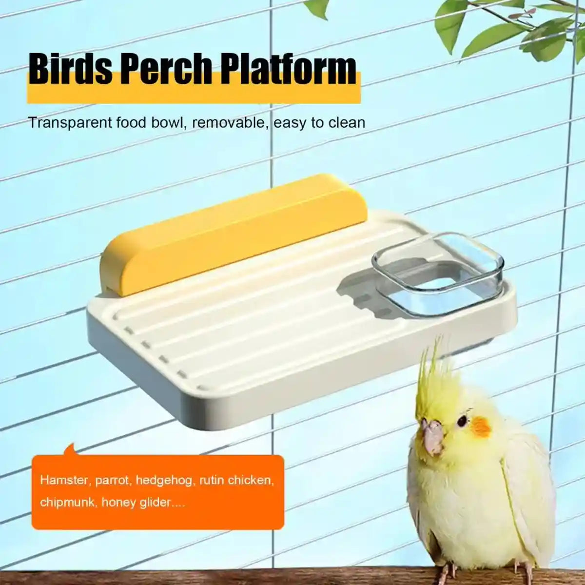 Multi-Functional Parrot Station Pole with Food Box and Swing