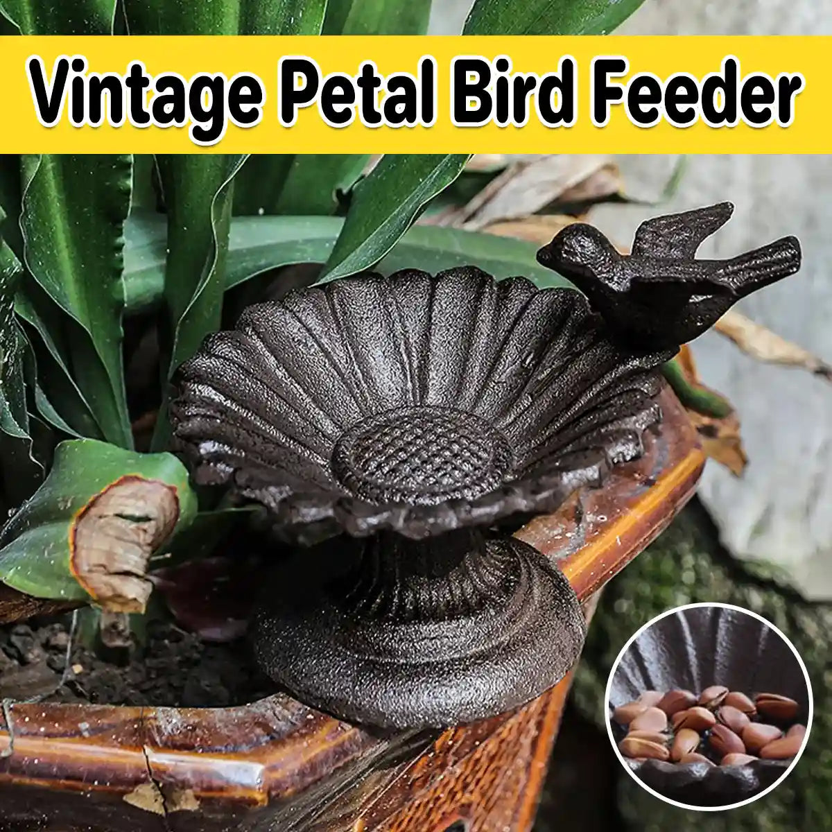 Cast Iron Petal Bird Feeder Bowl for Garden Décor