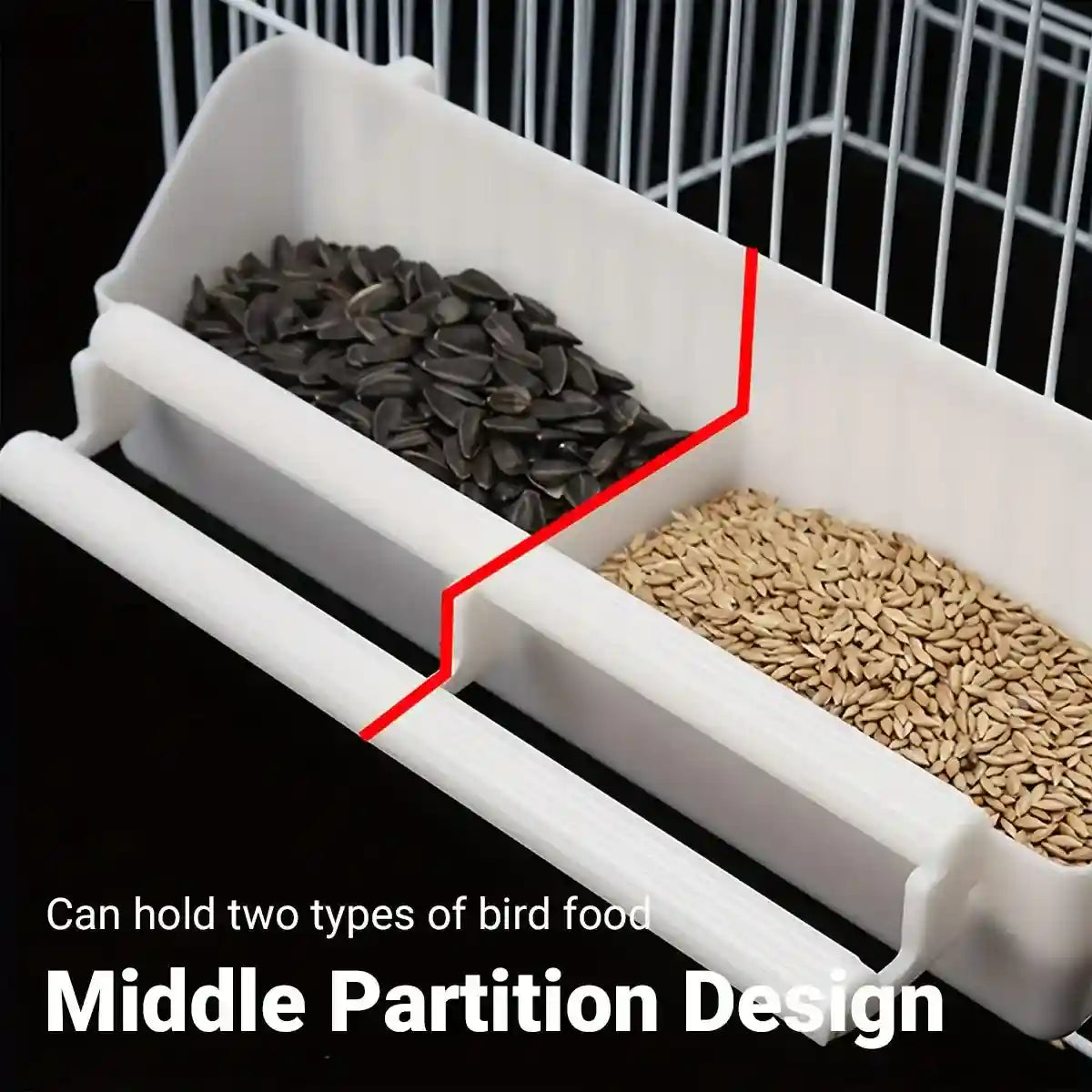 Divided Bird Cage Feeder with Double Perch Hanging Food Container