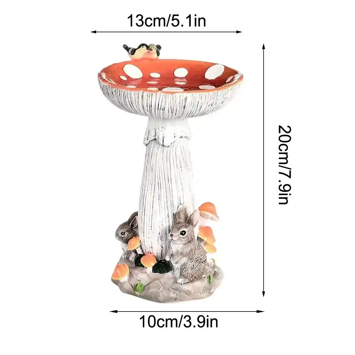 Mushroom Bird Feeder Garden Ornament with Rabbit Figurines