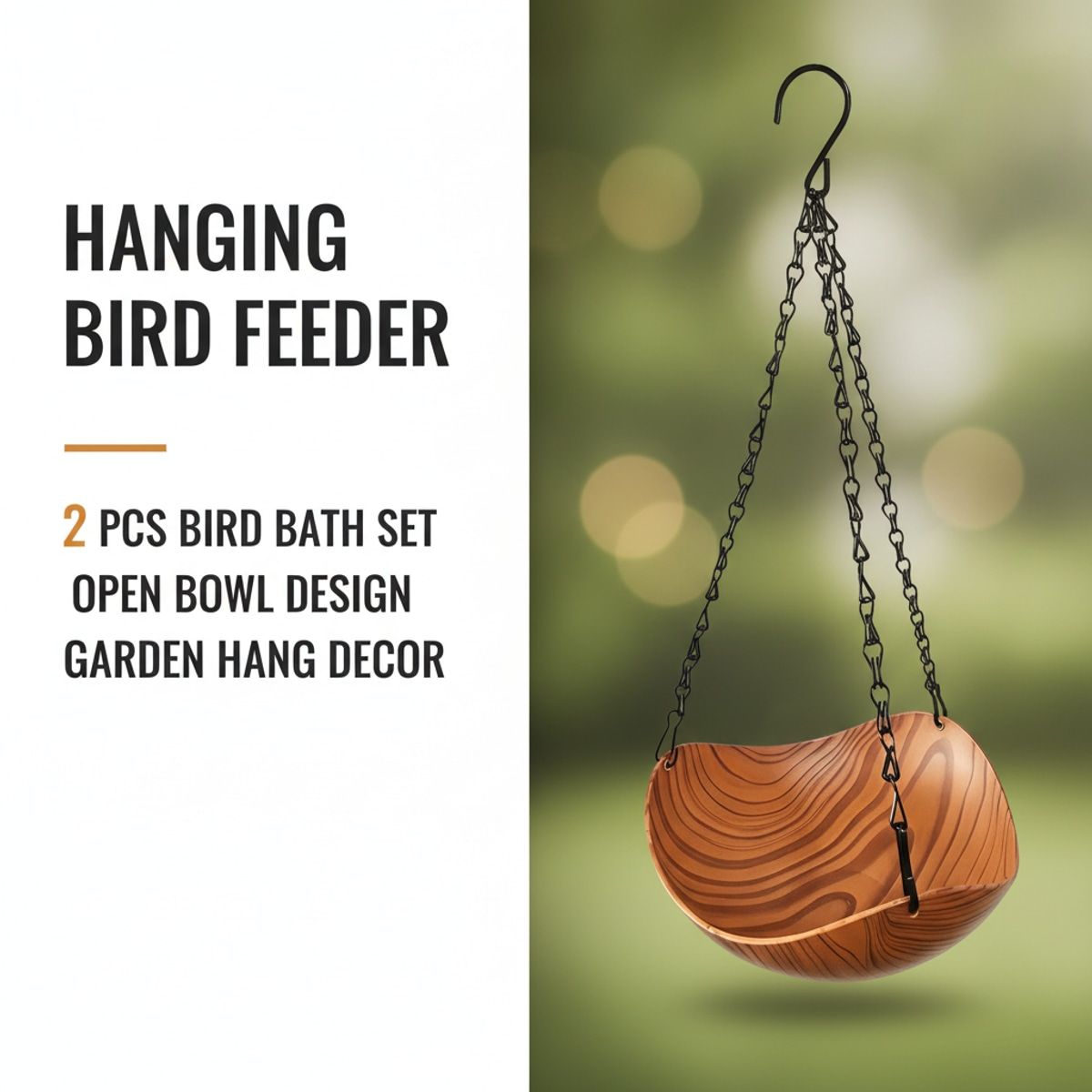 2 Pcs Wood Grain Hanging Bird Feeder Bowls