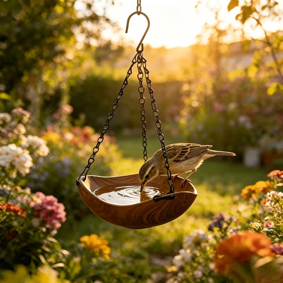 2 Pcs Wood Grain Hanging Bird Feeder Bowls