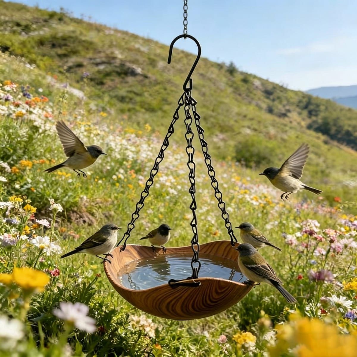 2 Pcs Wood Grain Hanging Bird Feeder Bowls