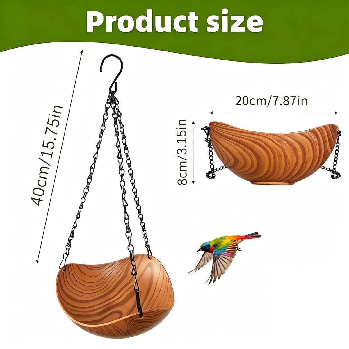 2 Pcs Wood Grain Hanging Bird Feeder Bowls