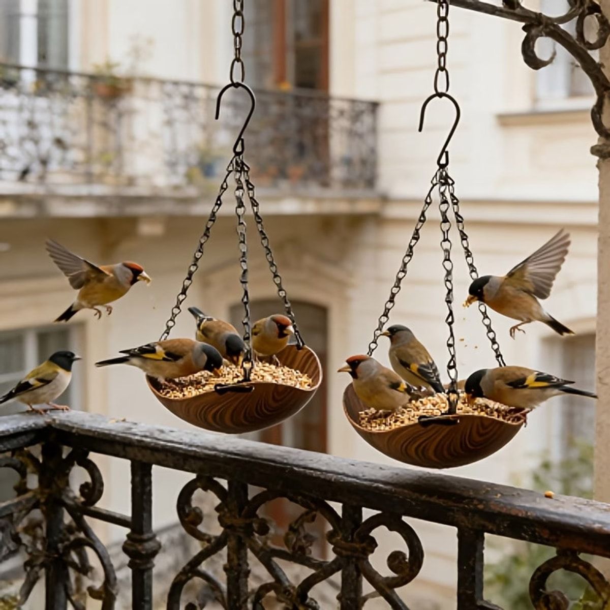 2 Pcs Wood Grain Hanging Bird Feeder Bowls