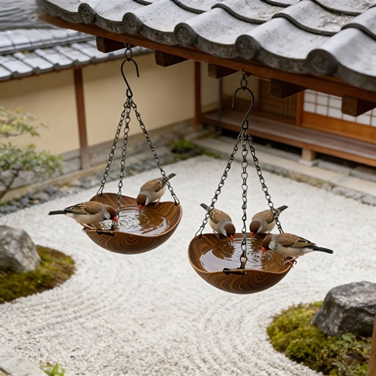 2 Pcs Wood Grain Hanging Bird Feeder Bowls