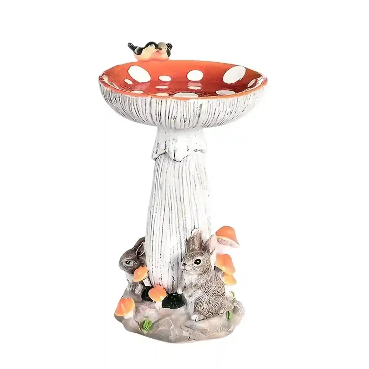 Mushroom Bird Feeder Garden Ornament with Rabbit Figurines