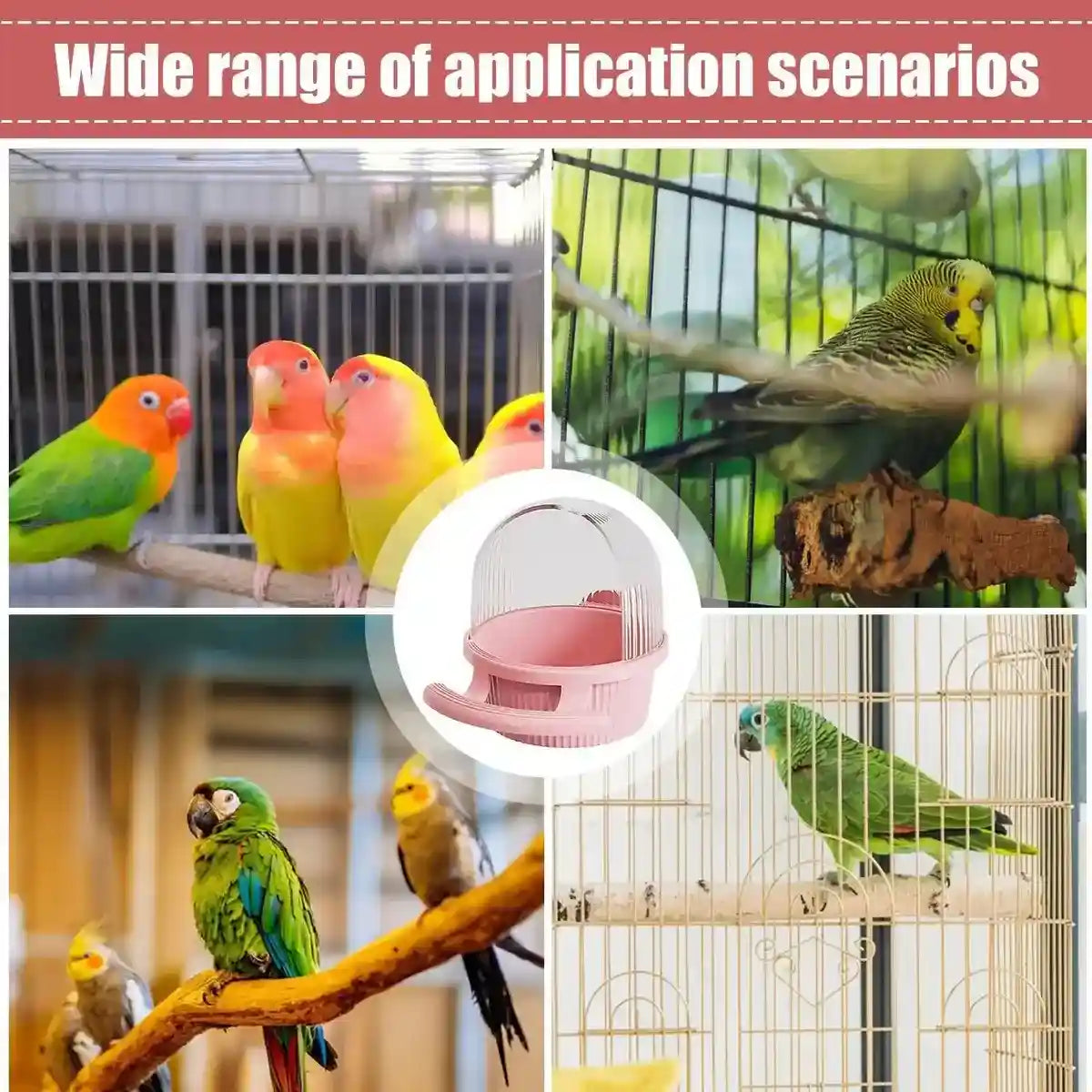 Anti-Splash Bird Feeder with Cover and Stand for Cage Use