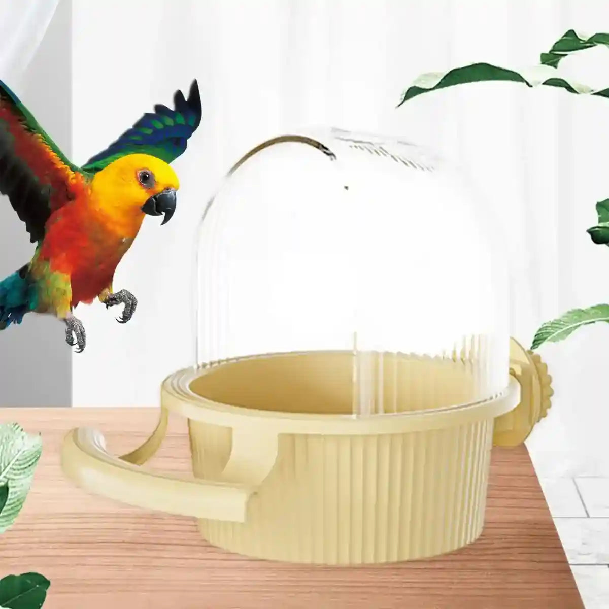 Anti-Splash Bird Feeder with Cover and Stand for Cage Use