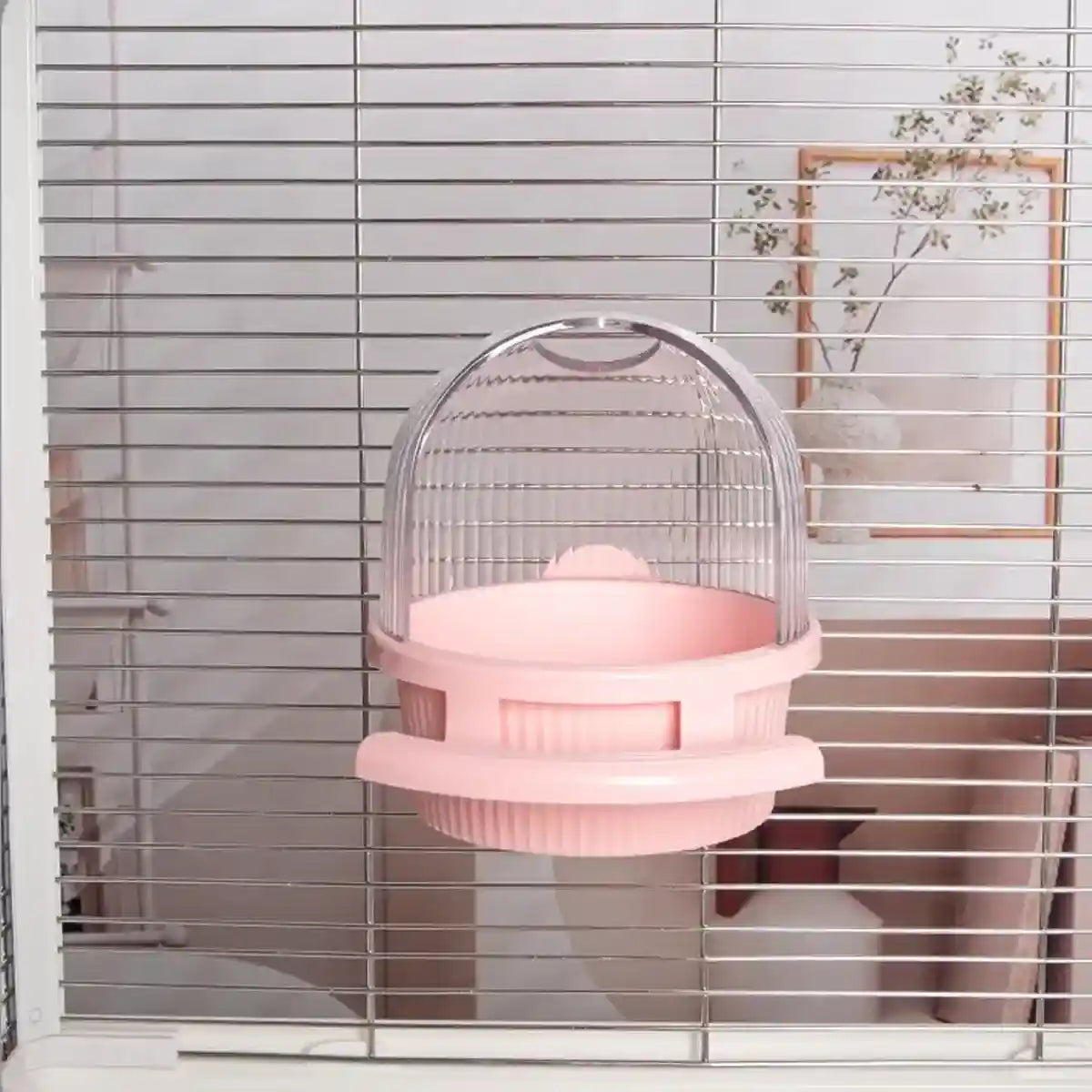 Anti-Splash Bird Feeder with Cover and Stand for Cage Use