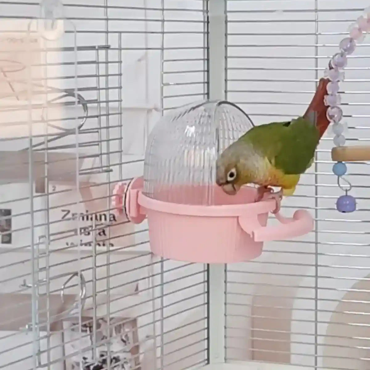 Anti-Splash Bird Feeder with Cover and Stand for Cage Use