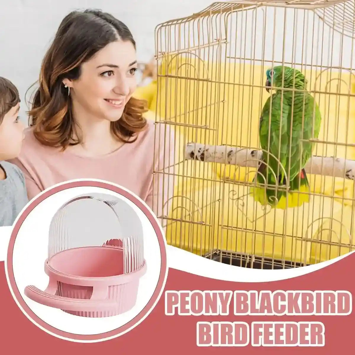 Anti-Splash Bird Feeder with Cover and Stand for Cage Use