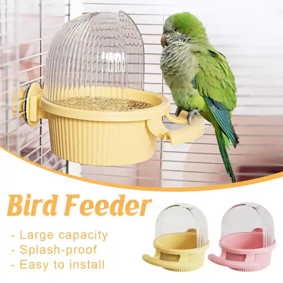 Anti-Splash Bird Feeder with Cover and Stand for Cage Use