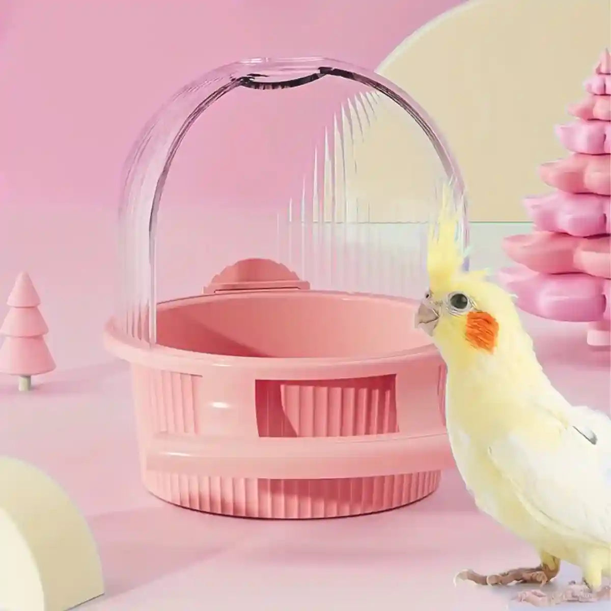 Anti-Splash Bird Feeder with Cover and Stand for Cage Use