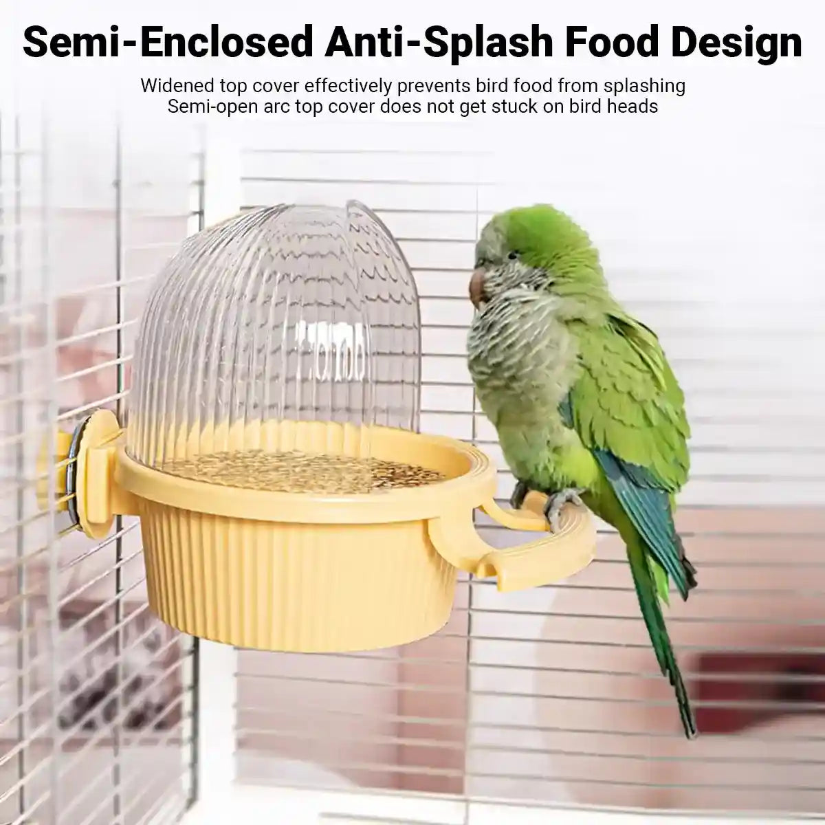 Anti-Splash Bird Feeder with Cover and Stand for Cage Use