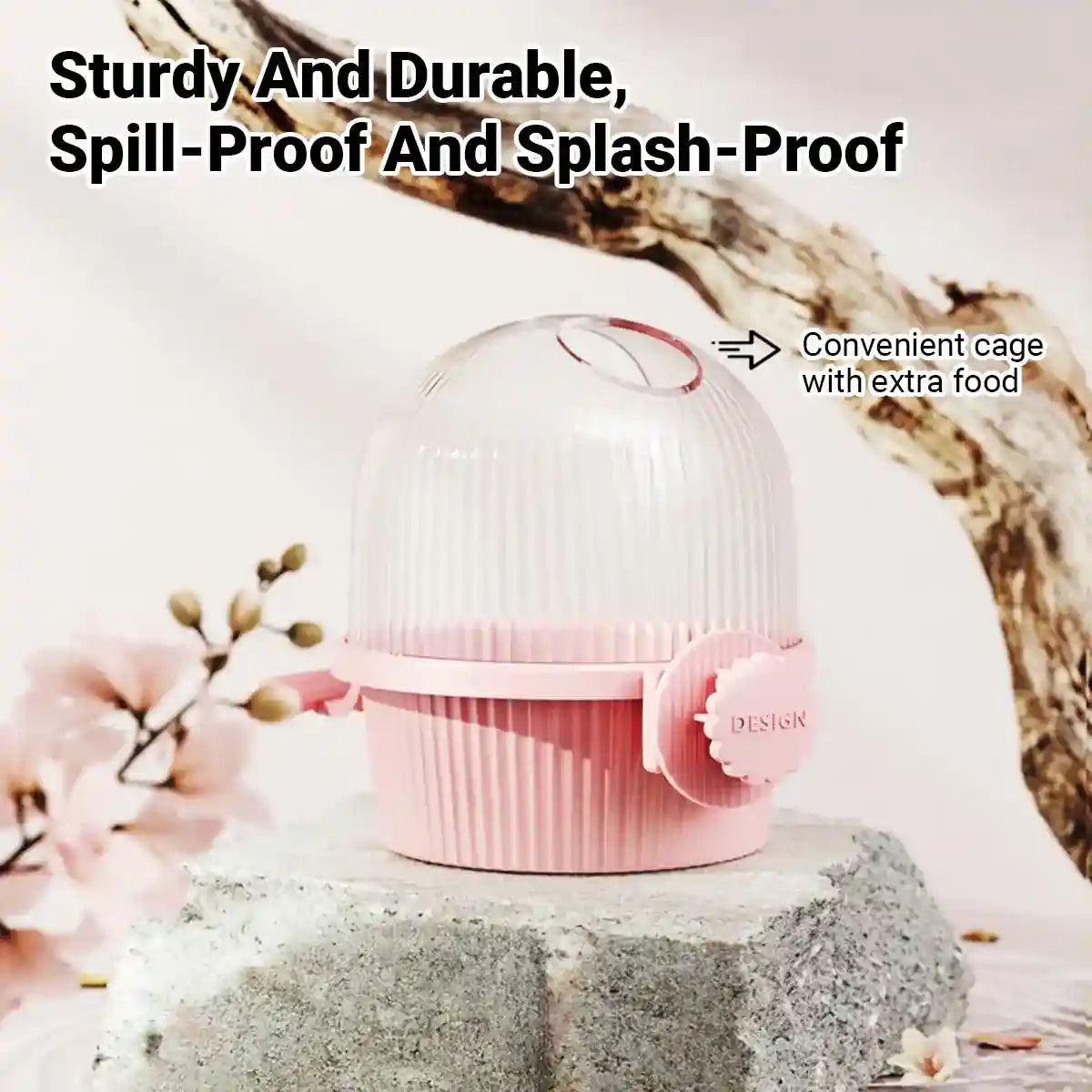 Anti-Splash Bird Feeder with Cover and Stand for Cage Use