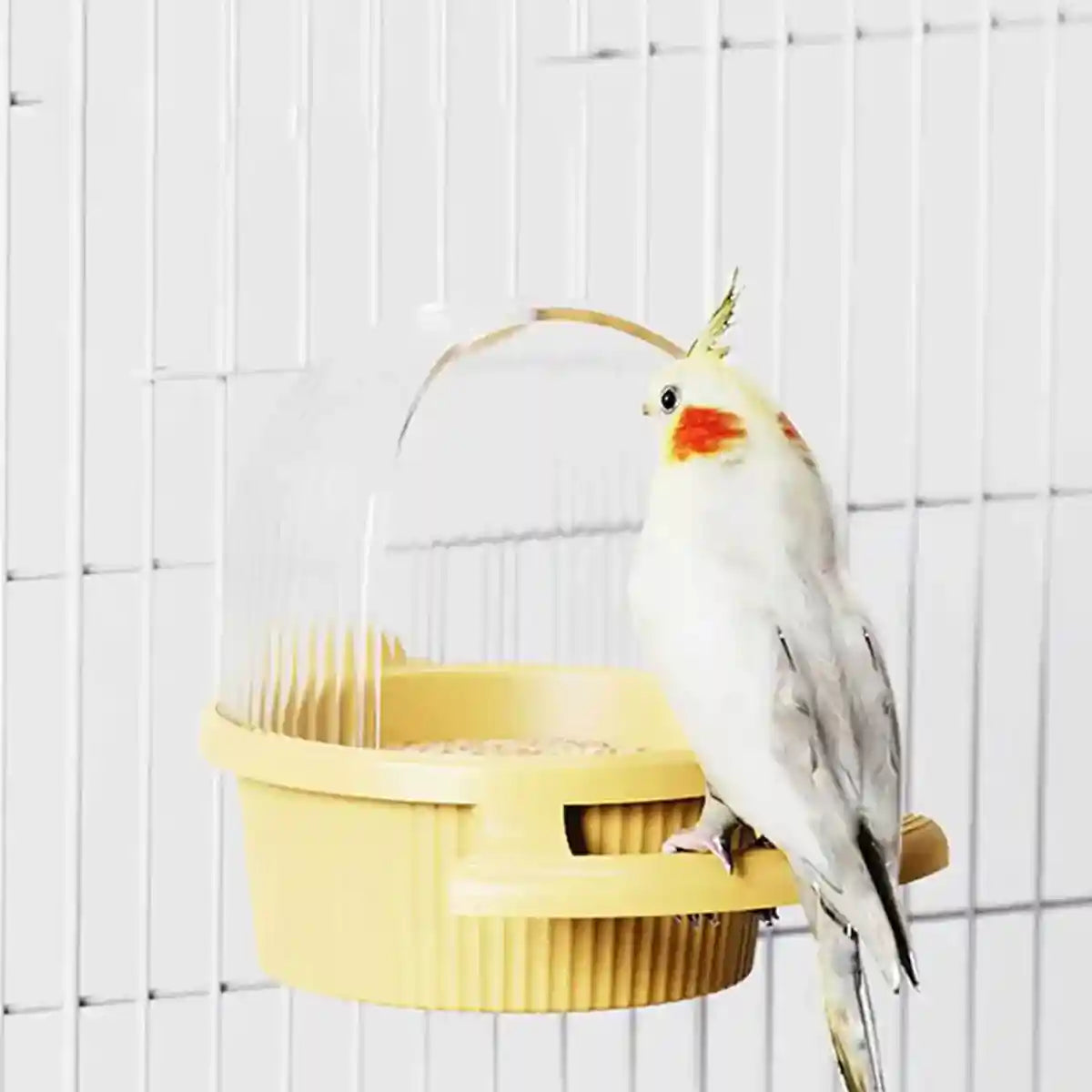 Anti-Splash Bird Feeder with Cover and Stand for Cage Use