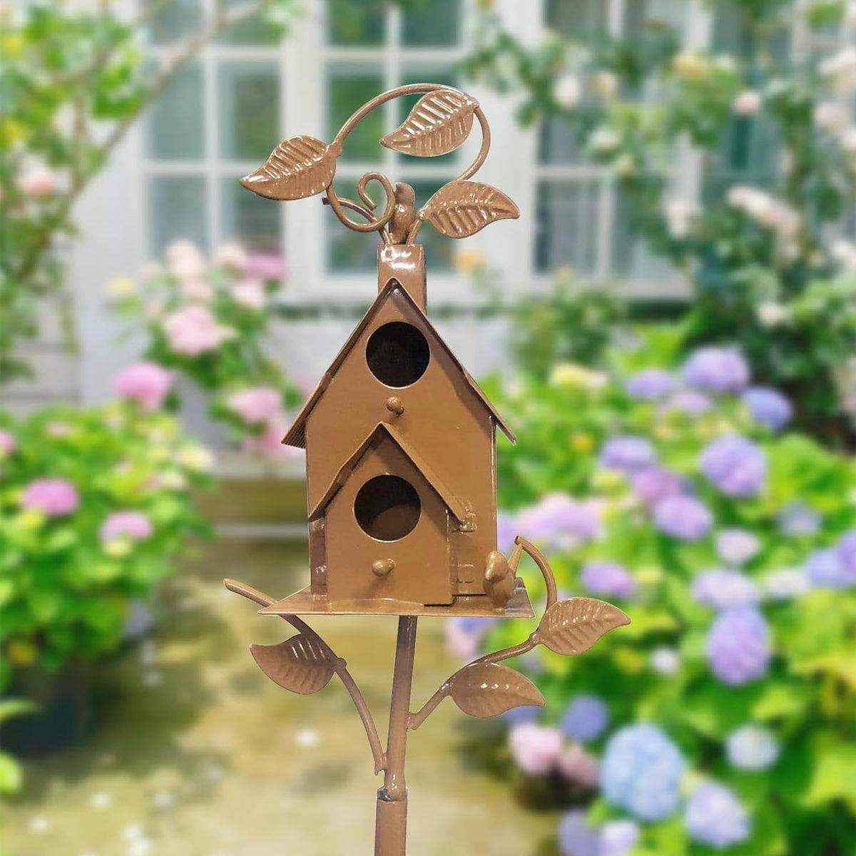 Outdoor Iron Birdhouse GardenStakes Bird House Metal Crafts Pastoral Plug-in