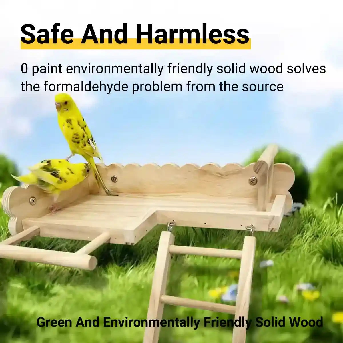 Parrot Cage Platform with Ladder Wooden Bird Stand for Small Birds