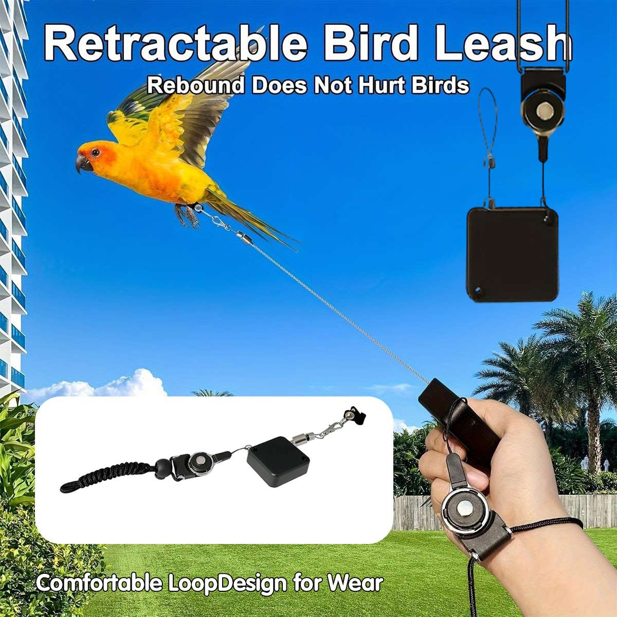 Parrot Foot Leash - Retractable Bird Flight Training Set