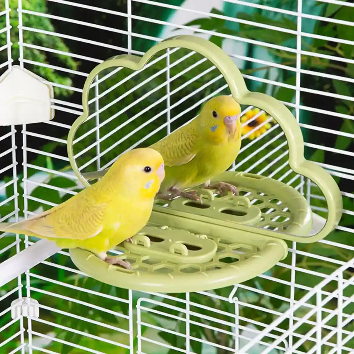 Cloud-Shaped Bird Mirror with Perch & Hidden Feeder