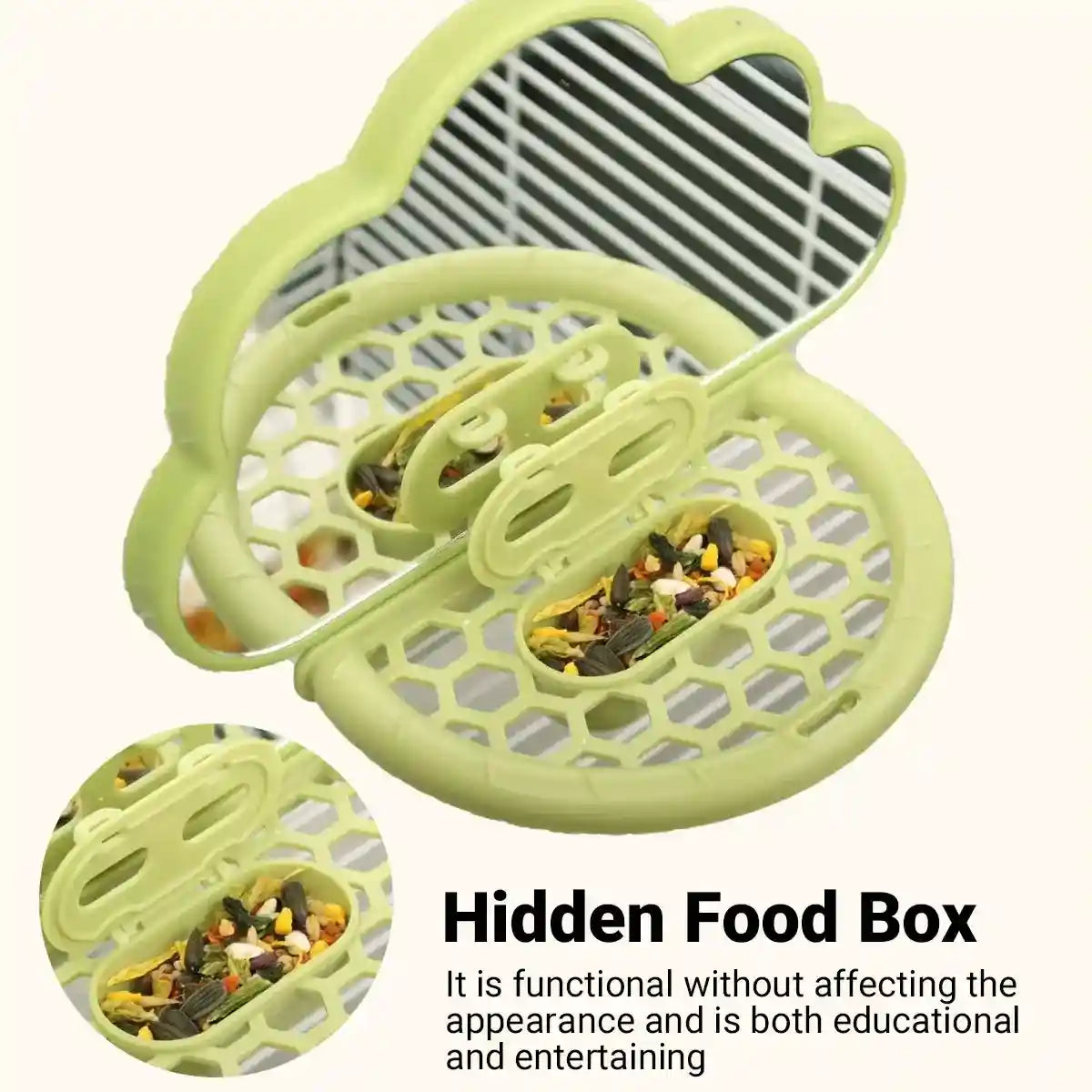 Cloud-Shaped Bird Mirror with Perch & Hidden Feeder