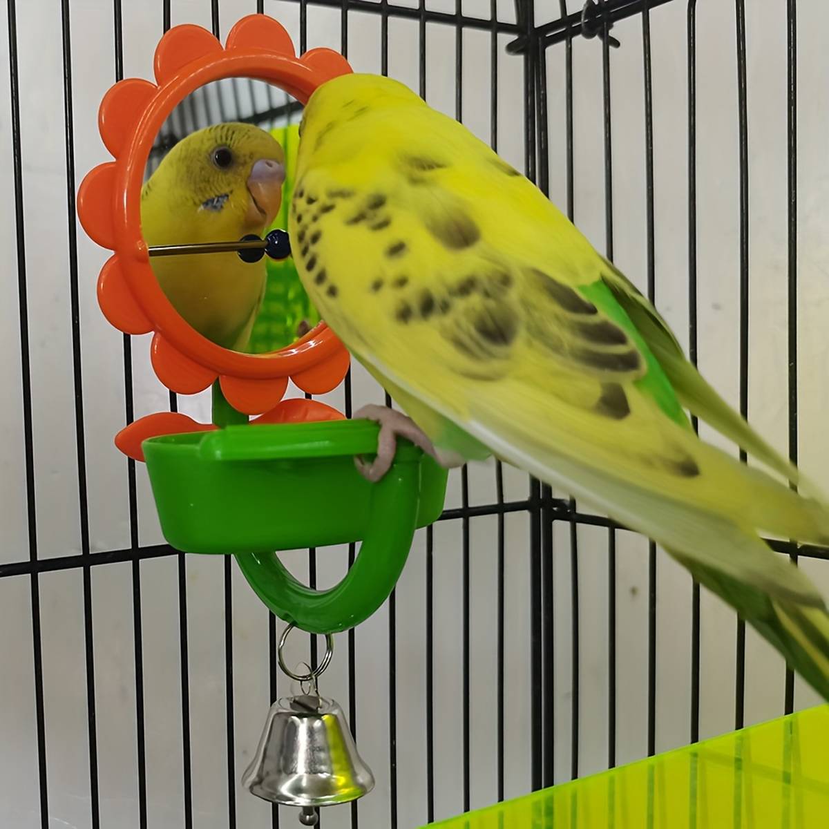 Bird Mirror Toy with Bell & Feeder Cup | Interactive Cage Accessory