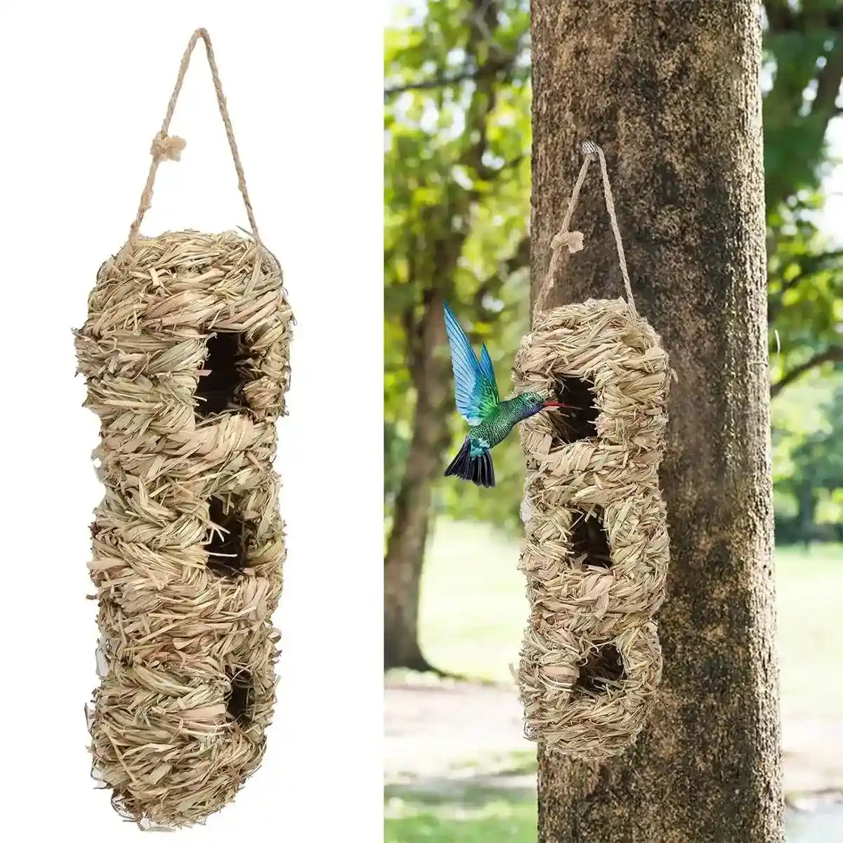 Natural Woven Hanging Bird Nest Peanut Style Bird House for Garden