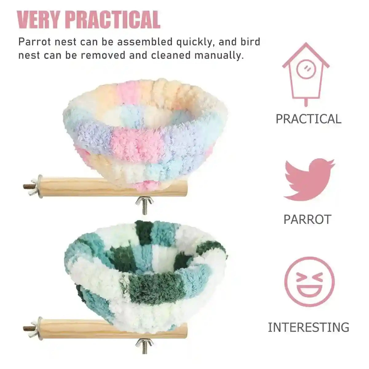 Soft Plush Bird Nest with Wooden Perch Cozy Cage Bed for Small Birds