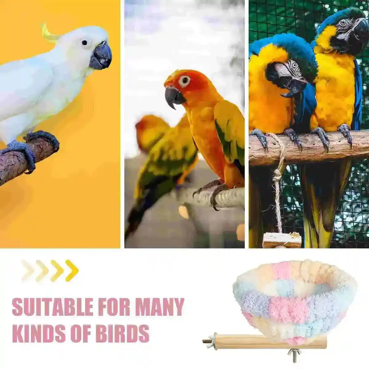 Soft Plush Bird Nest with Wooden Perch Cozy Cage Bed for Small Birds