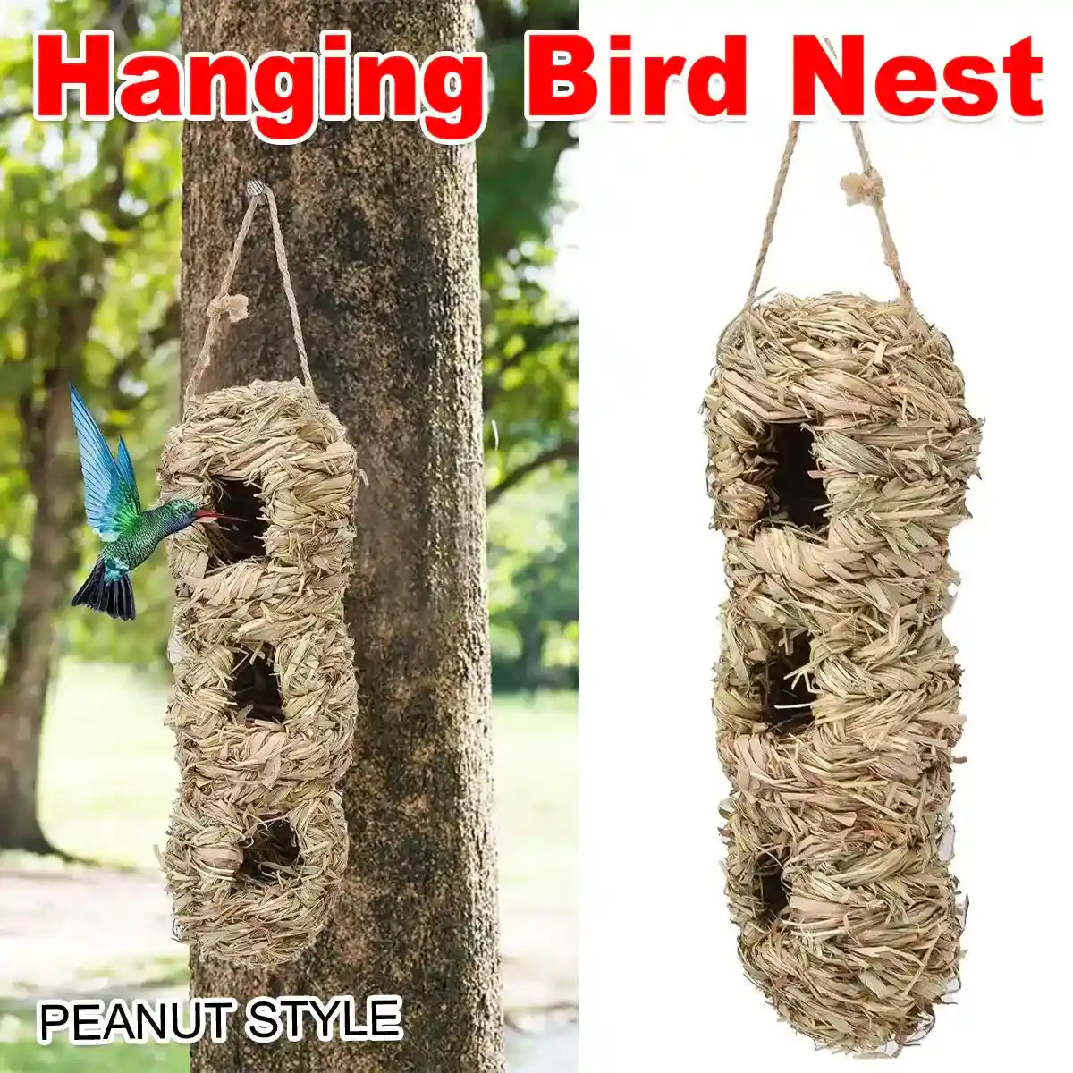 Natural Woven Hanging Bird Nest Peanut Style Bird House for Garden