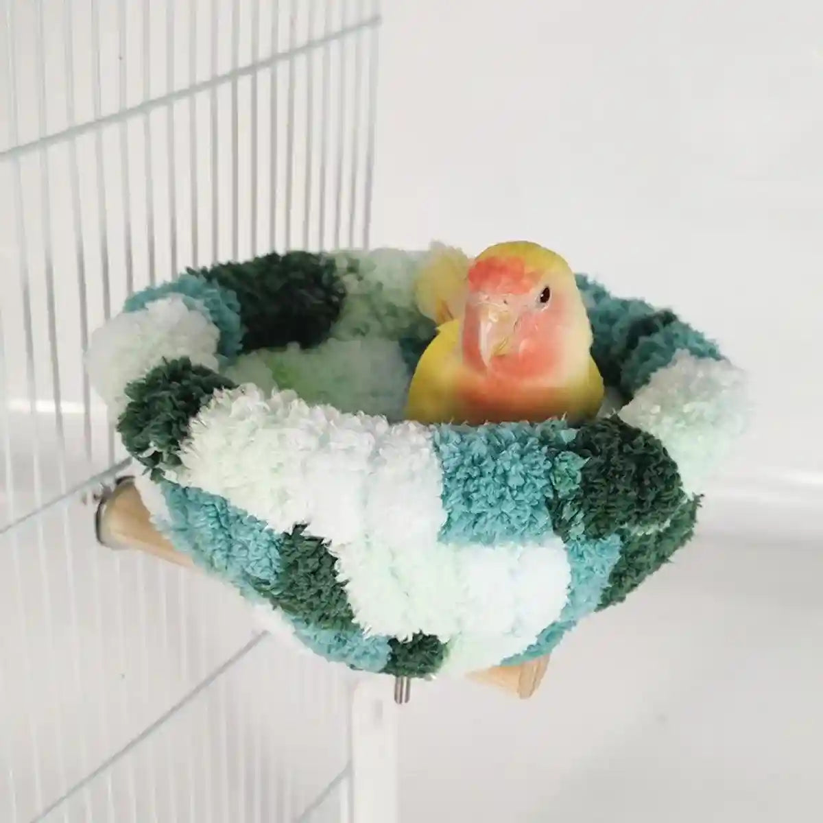 Soft Plush Bird Nest with Wooden Perch Cozy Cage Bed for Small Birds