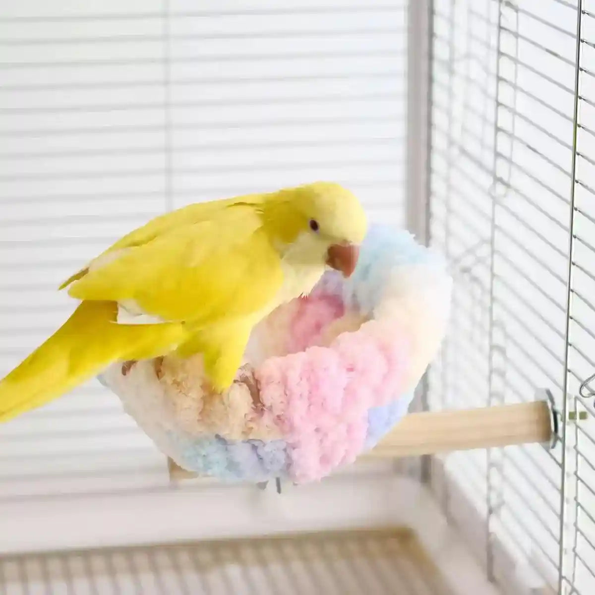 Soft Plush Bird Nest with Wooden Perch Cozy Cage Bed for Small Birds