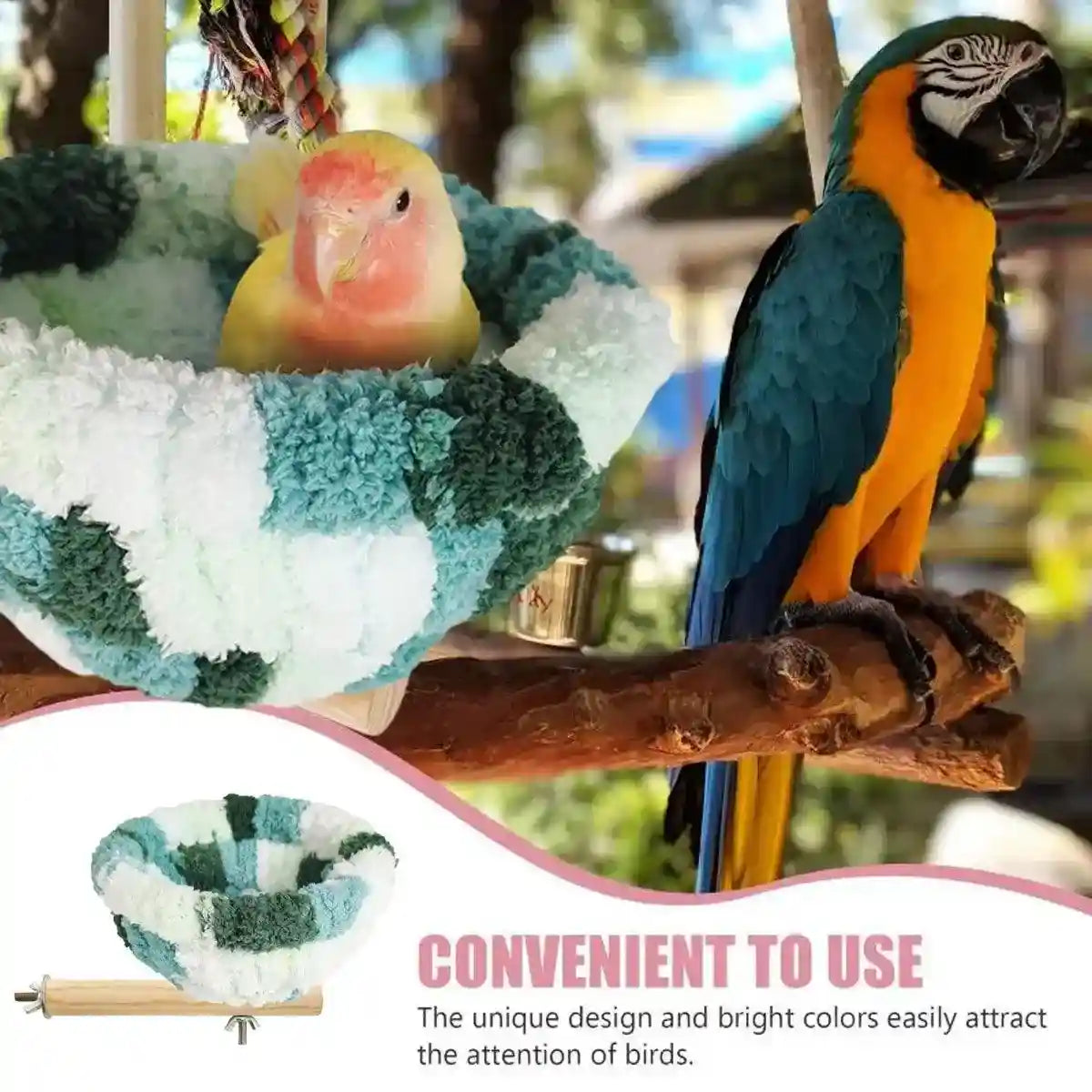 Soft Plush Bird Nest with Wooden Perch Cozy Cage Bed for Small Birds