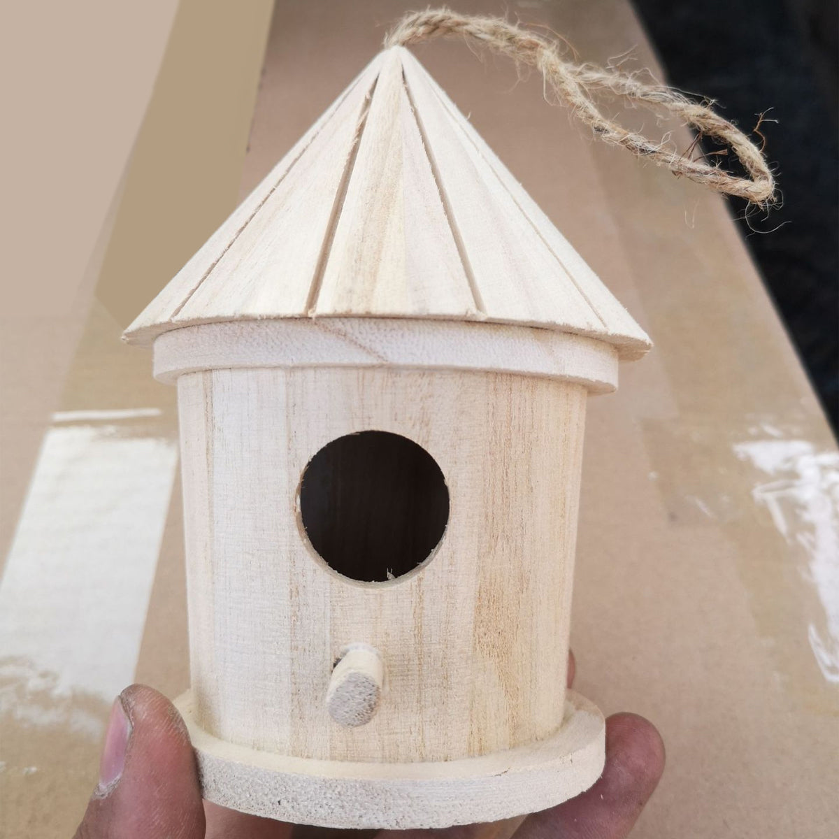 Handcrafted Wooden Bird Nest Hanging Decor