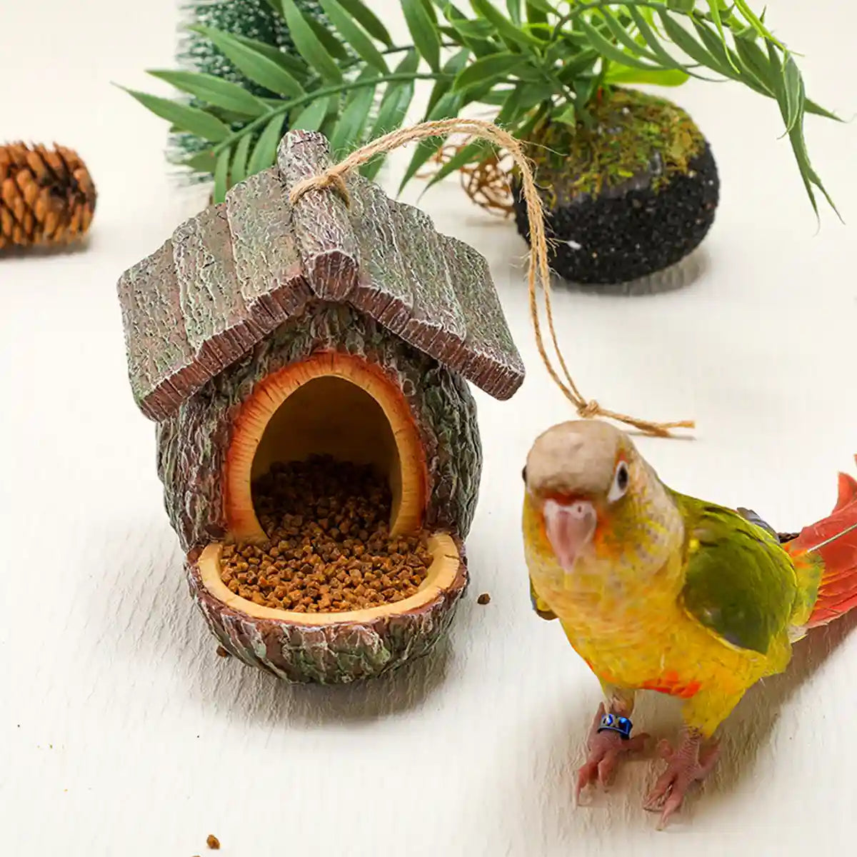 Resin Bird Feeder Bird Nest Pendant Handmade Tree Trunk Garden Decor