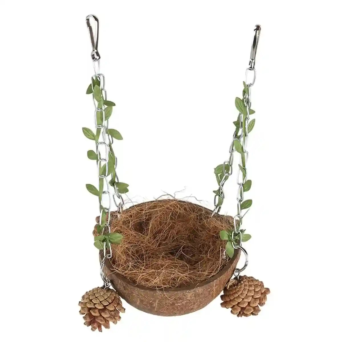 Coconut Bird's Nest for Parrots Natural Habitat with Swing & Hammock