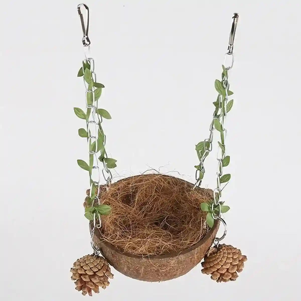 Coconut Bird's Nest for Parrots Natural Habitat with Swing & Hammock