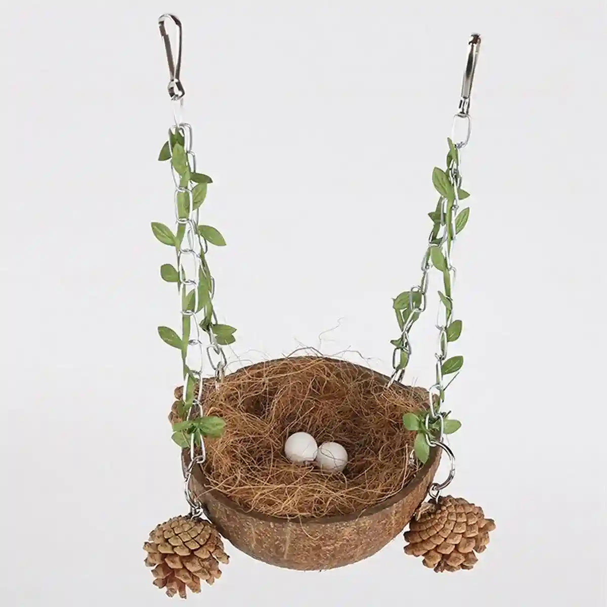 Coconut Bird's Nest for Parrots Natural Habitat with Swing & Hammock