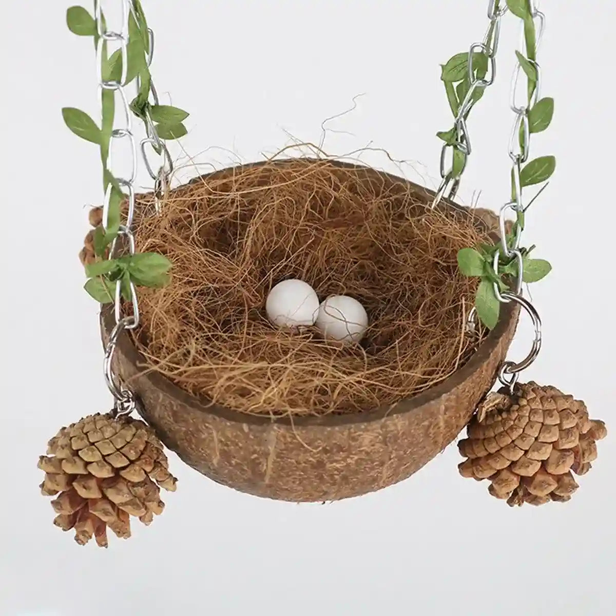 Coconut Bird's Nest for Parrots Natural Habitat with Swing & Hammock