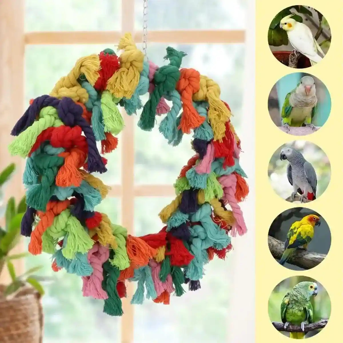Colorful Cotton Ring Toy for Birds – Durable Rope Perches for Birds