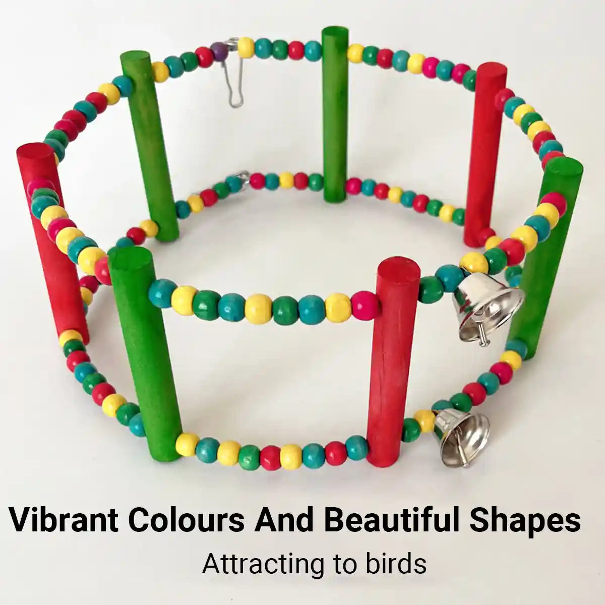 Colorful Wooden Bird Swing with Bells for Bird Cage