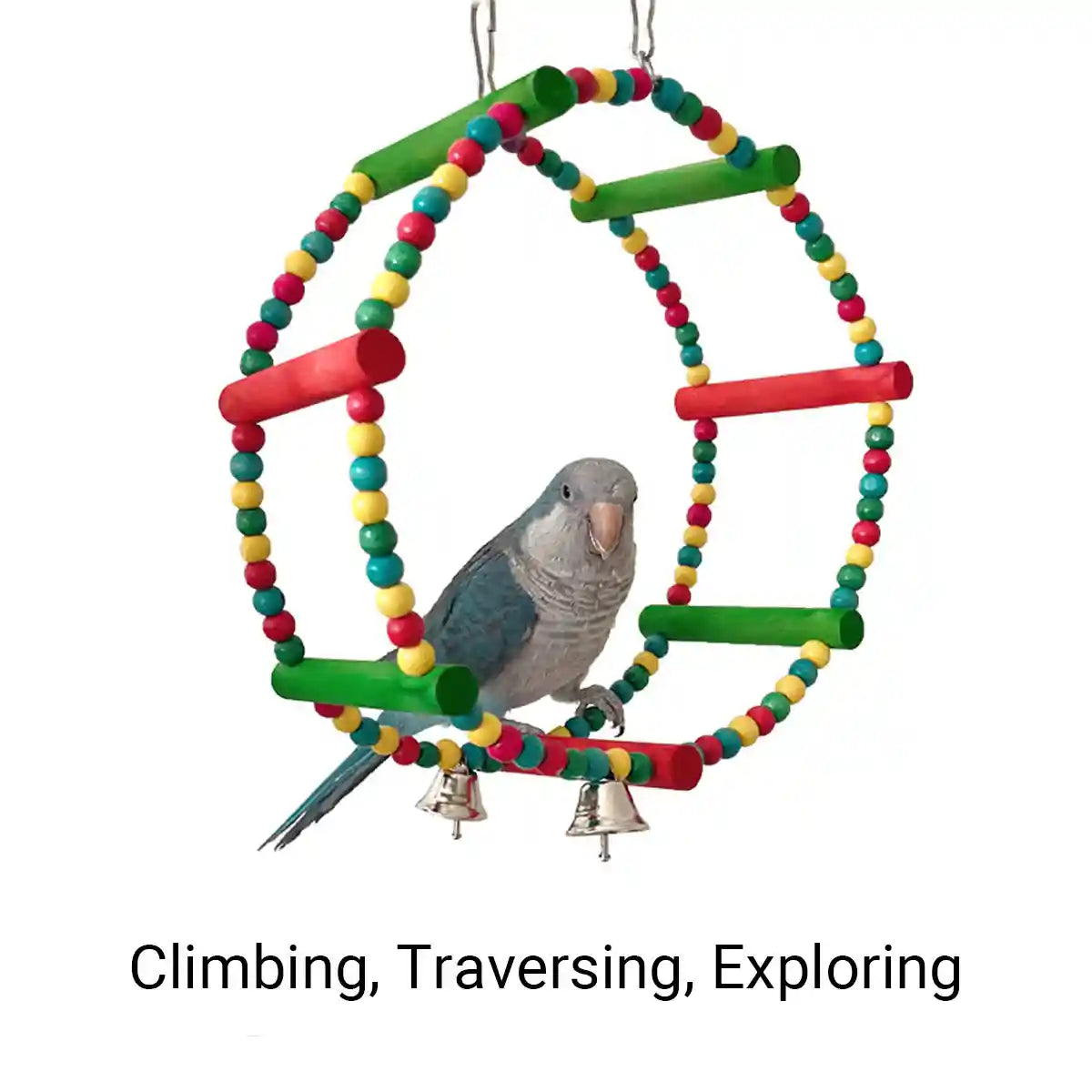 Colorful Wooden Bird Swing with Bells for Bird Cage