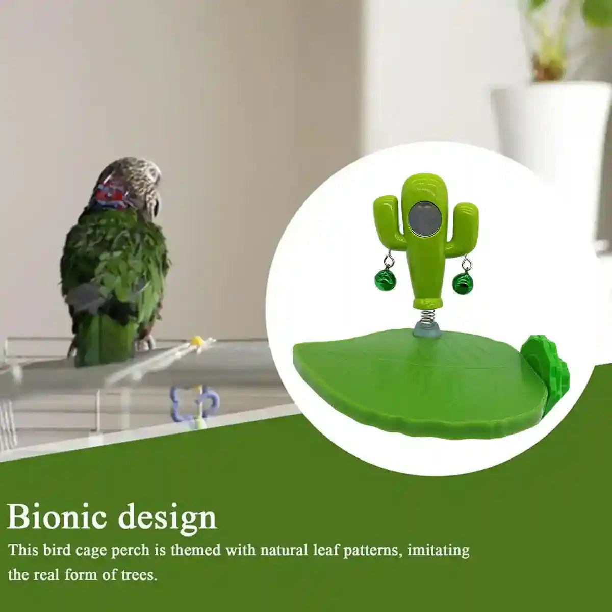 Rocking Cactus Parrot Toy with Mirror and Bells