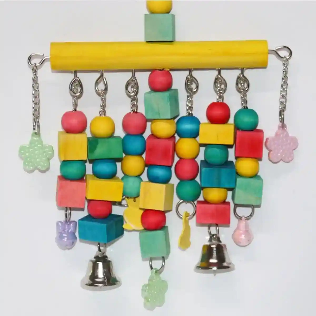 Colorful Hanging Parrot Toys with Wooden Blocks and Bells