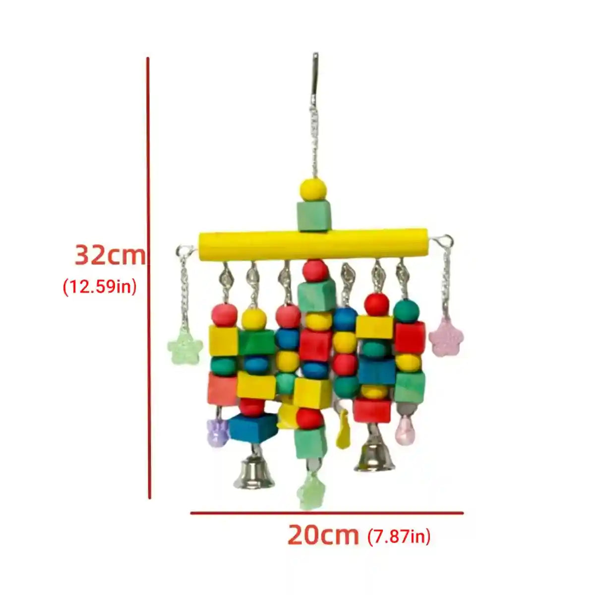 Colorful Hanging Parrot Toys with Wooden Blocks and Bells