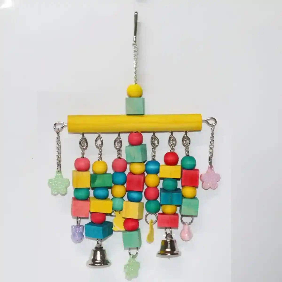 Colorful Hanging Parrot Toys with Wooden Blocks and Bells