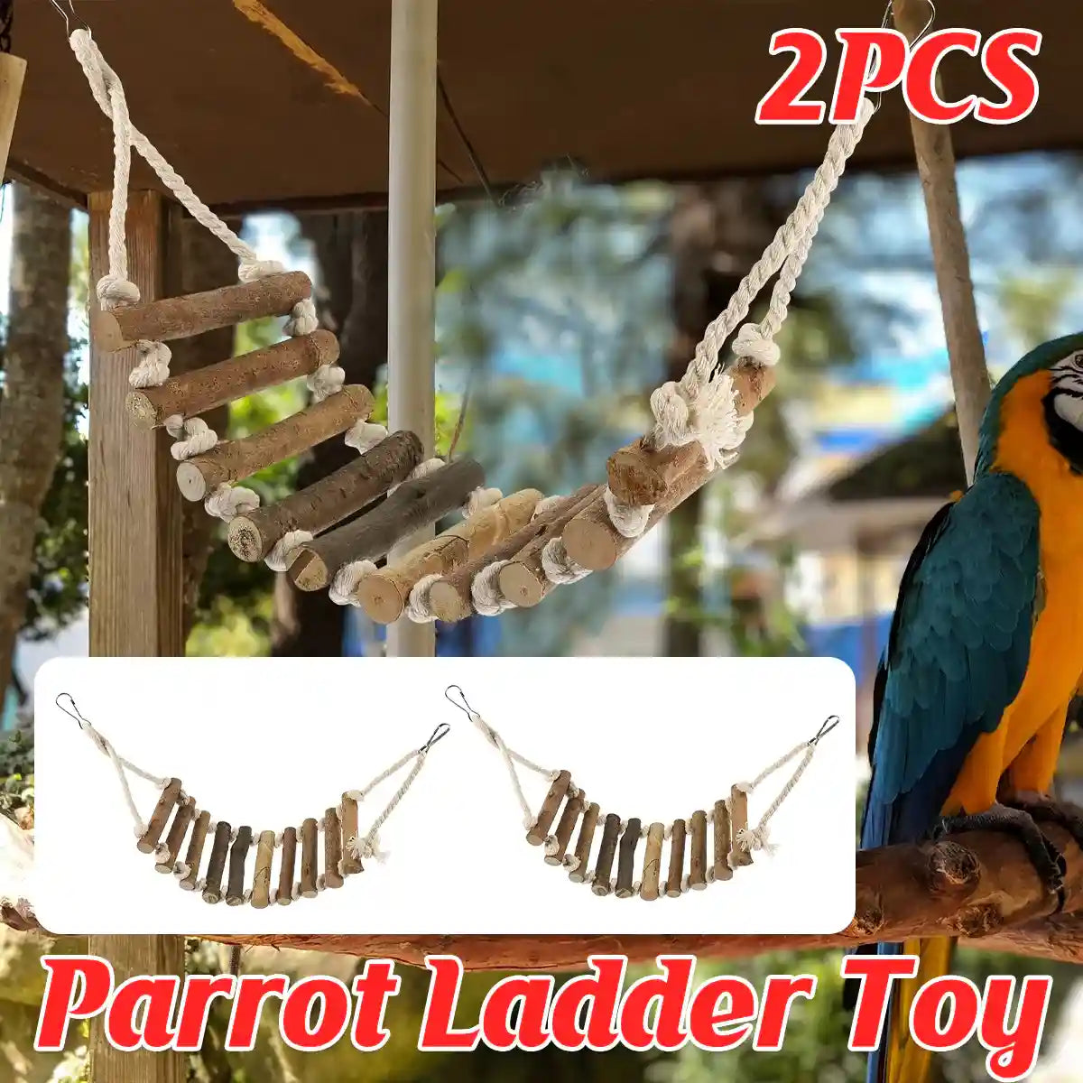 Wooden Parrot Ladder Toy 2PCS Hanging Bridge for Birds Cage