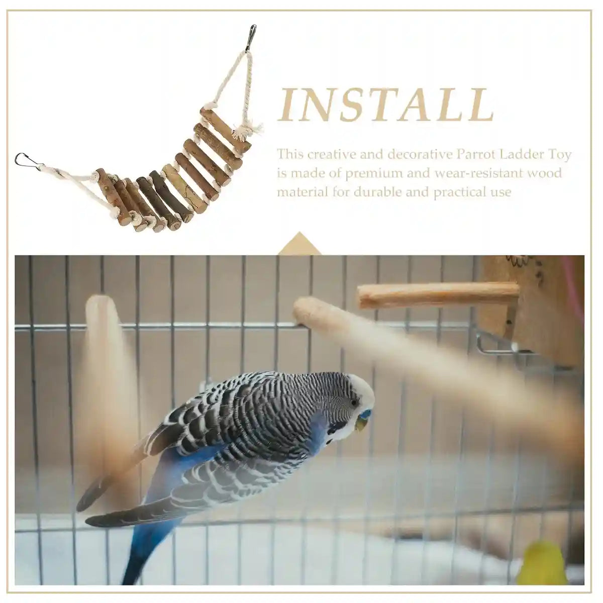 Wooden Parrot Ladder Toy 2PCS Hanging Bridge for Birds Cage